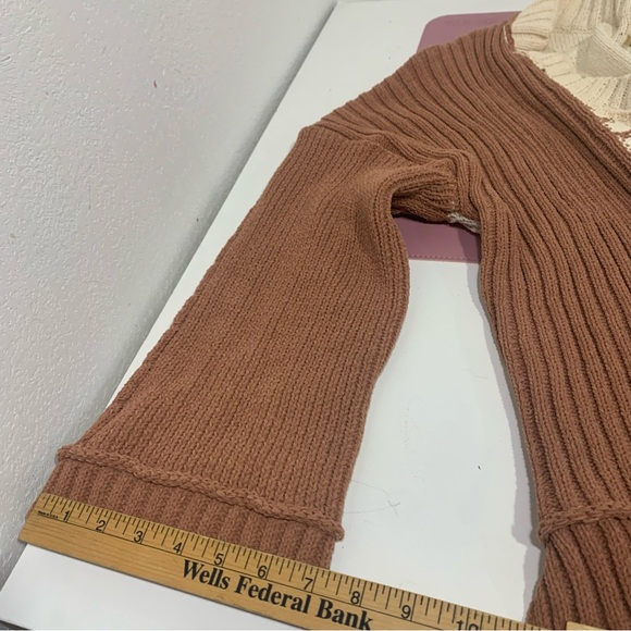 POL Oversized Color Block Cable Knit Sweater wide cropped sleeve Rust Cream - Picture 13 of 13